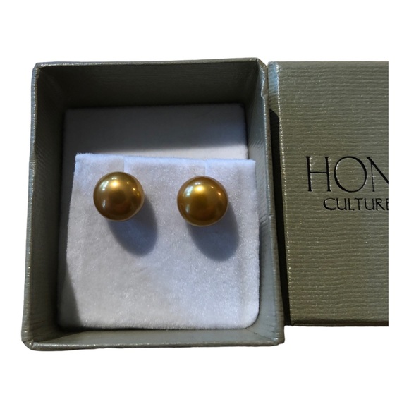 Honora Golden Cultured Pearl Sterling Silver Stud Earrings - Picture 2 of 5